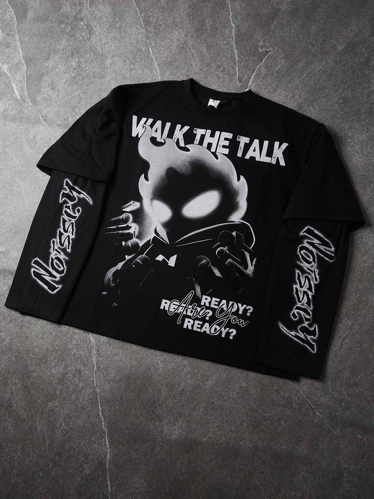 NOISSEY "WALK THE TALK" Flame Character Faux-Two-Piece Long Sleeve - Pitch Black