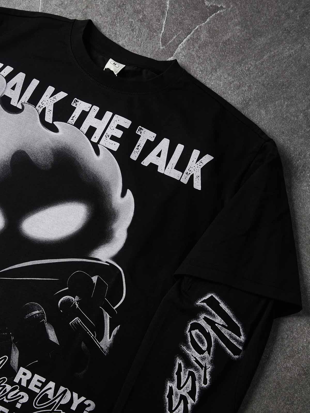 NOISSEY "WALK THE TALK" Flame Character Faux-Two-Piece Long Sleeve - Pitch Black