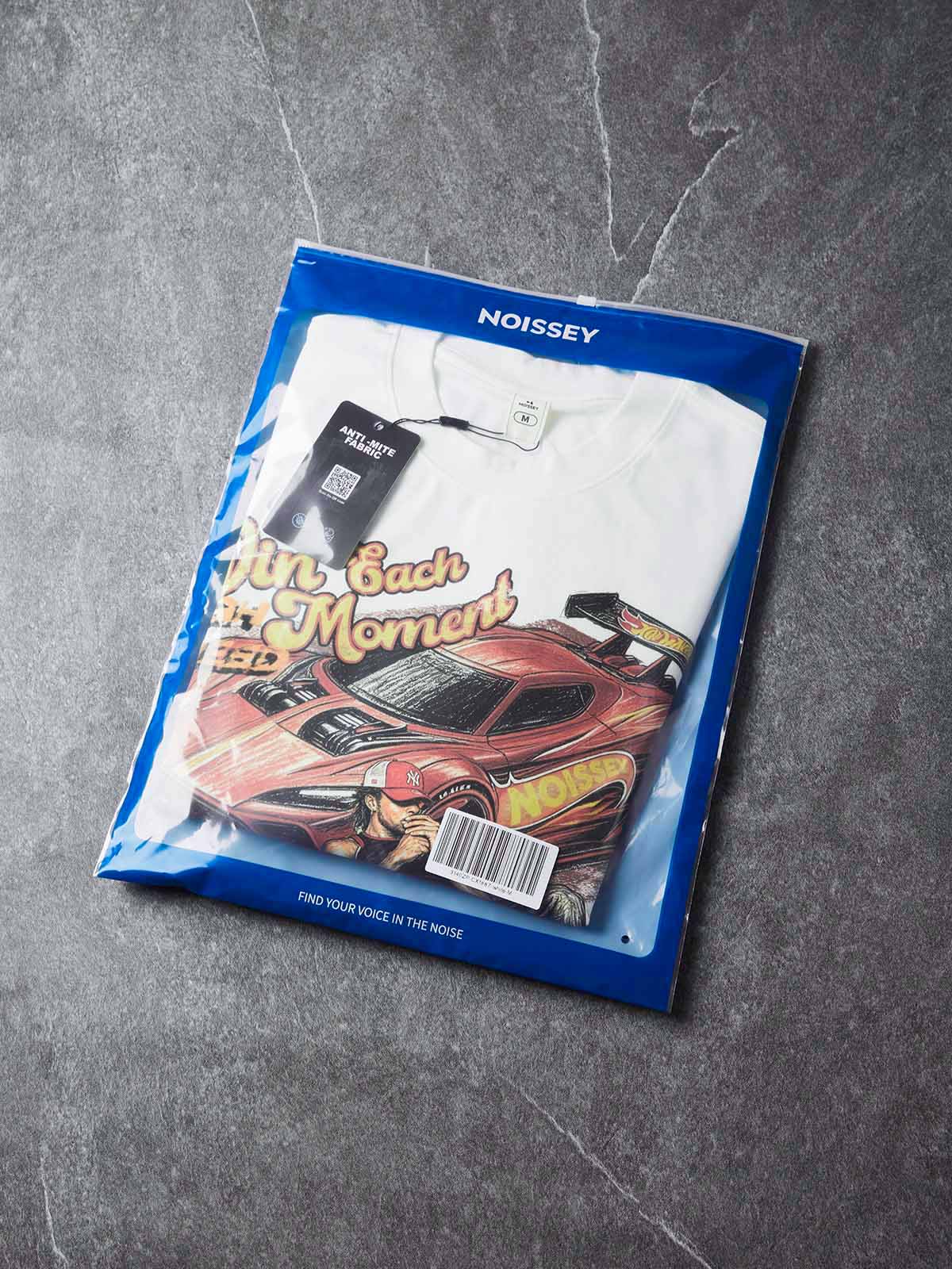 NOISSEY Red Supercar Skater Graphic Crewneck Long Sleeves- White / Black Streetwear