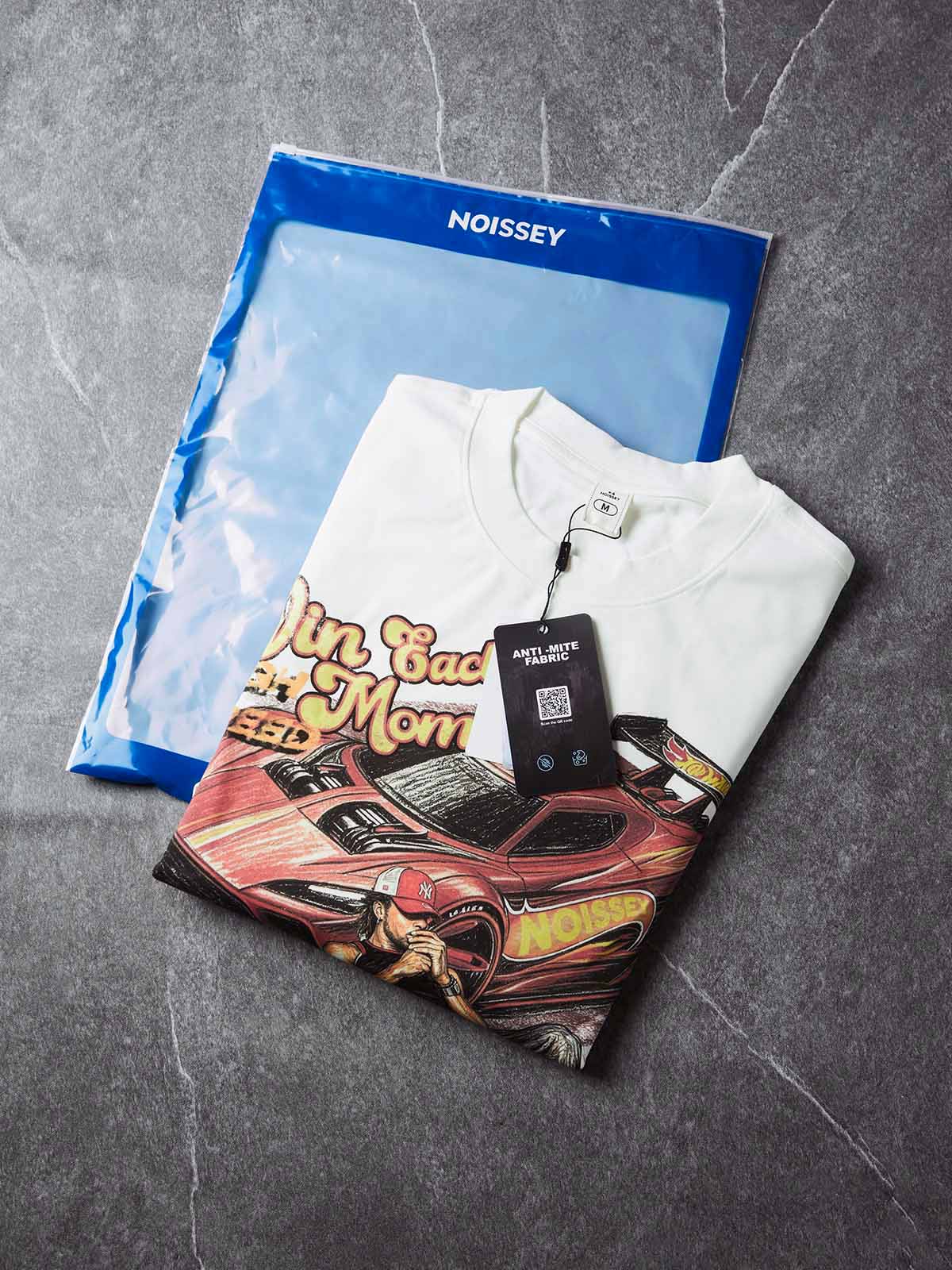 NOISSEY Red Supercar Skater Graphic Crewneck Long Sleeves- White / Black Streetwear