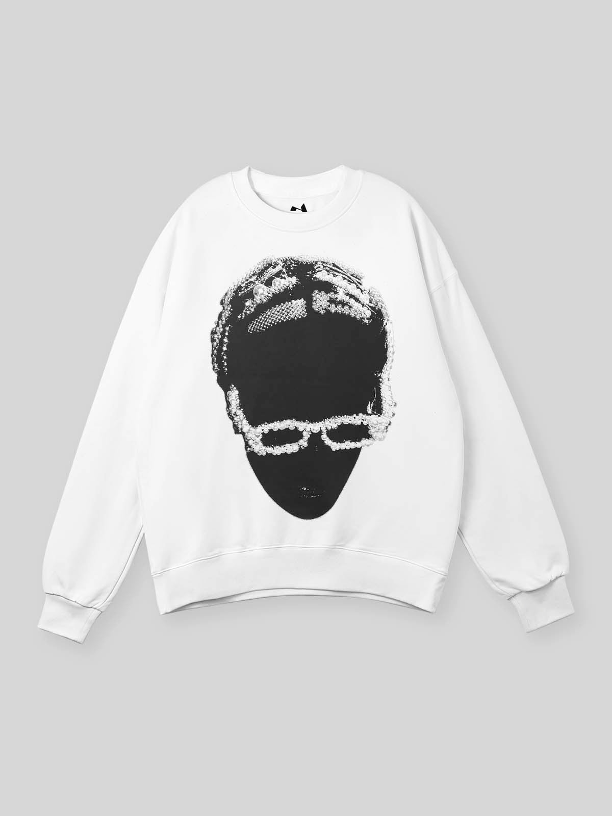 Sweat-shirt ras du cou à imprimé graphique noir et blanc A$AP Rocky