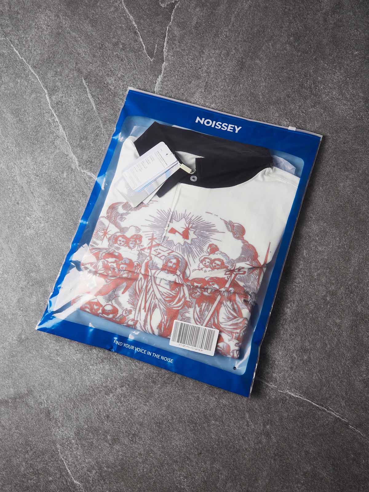 NOISSEY Ascension of Jesus Graphic Contrast Collar Polo Long Sleeves