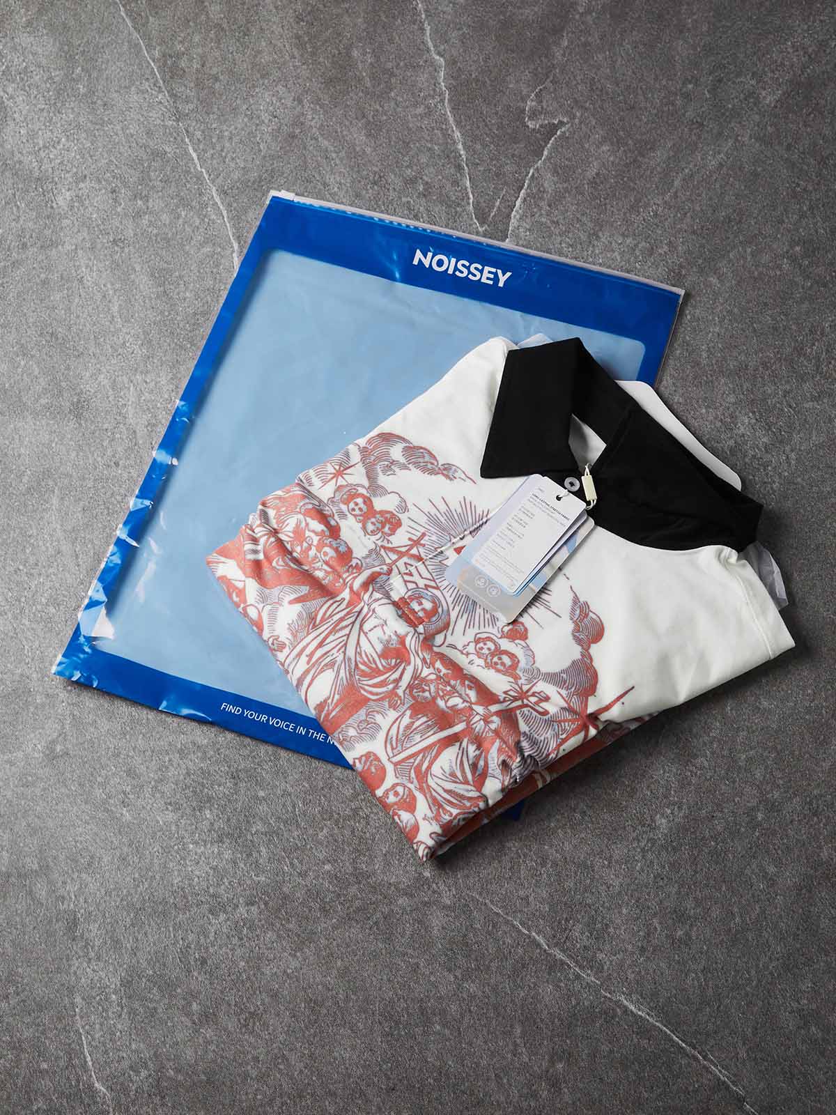 NOISSEY Ascension of Jesus Graphic Contrast Collar Polo Long Sleeves