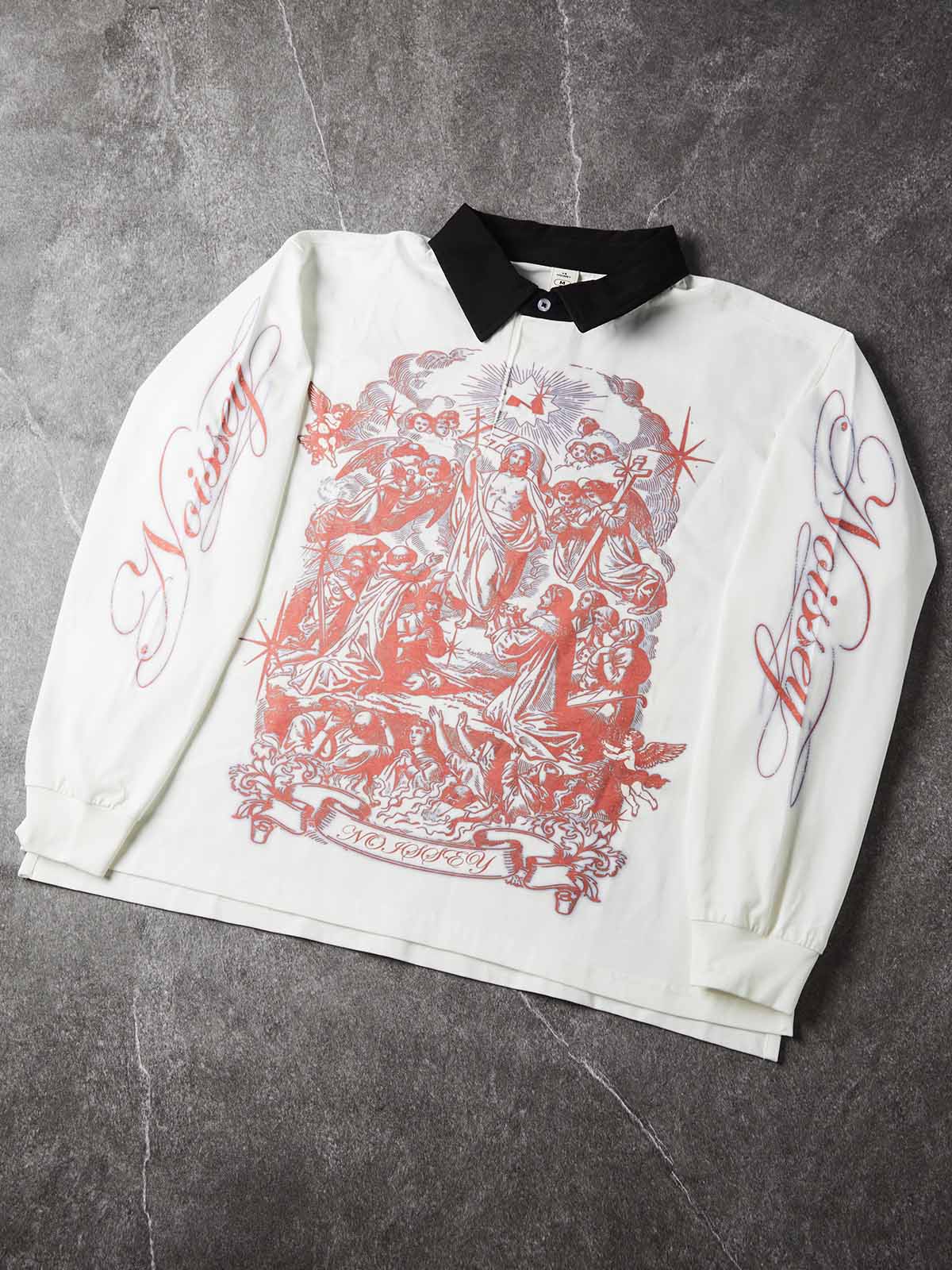 NOISSEY Ascension of Jesus Graphic Contrast Collar Polo Long Sleeves