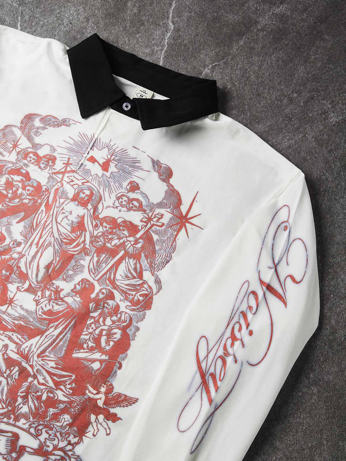 NOISSEY Ascension of Jesus Graphic Contrast Collar Polo Long Sleeves