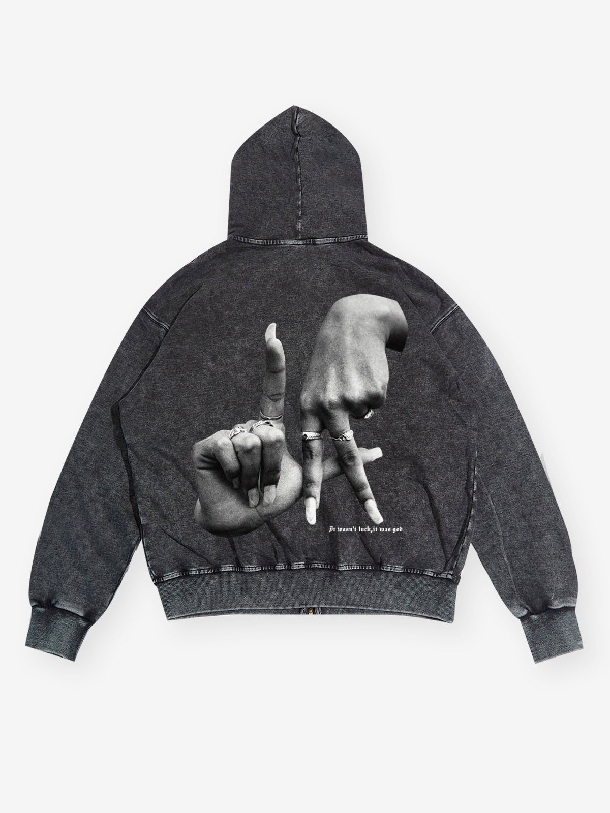 Gesture Printed Black Wash Hoodie