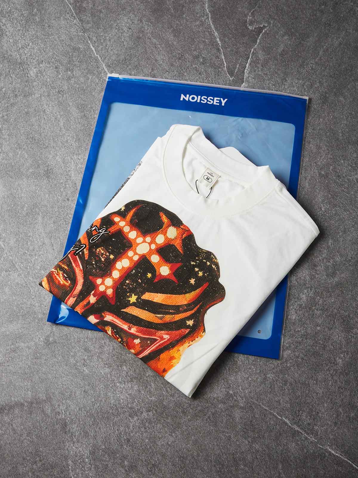 NOISSEY Lucha Mask Kid Gold Grillz Boxy Graphic Tee - White Streetwear Shirt