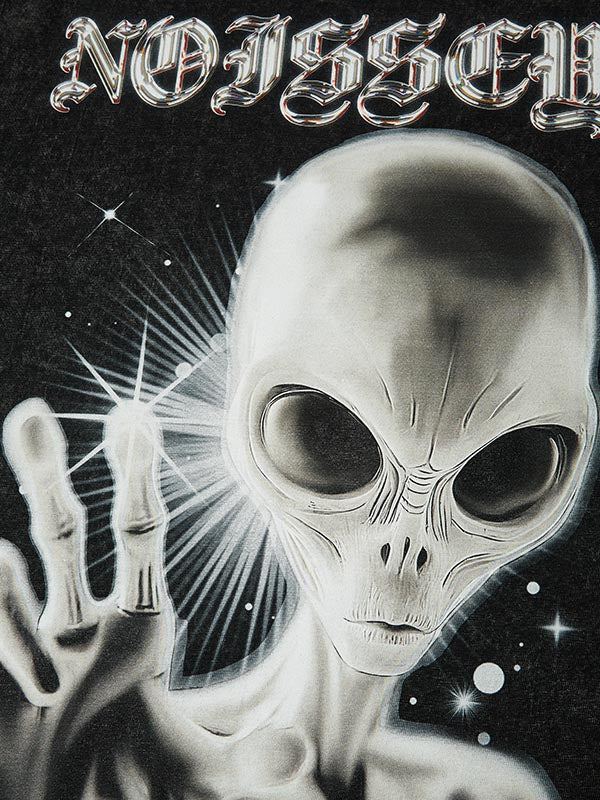 T-shirt imprimé exclusif Alien mystérieux gris-blanc de Noisey