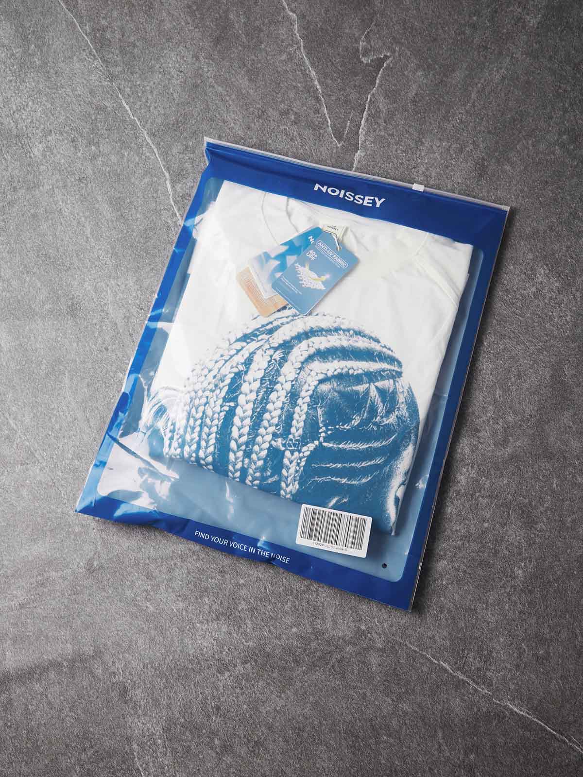 NOISSEY Blue Woodcut Couple Graphic Layered Long Sleeve Sweatshirt - White Oversized Streetwear Pullover