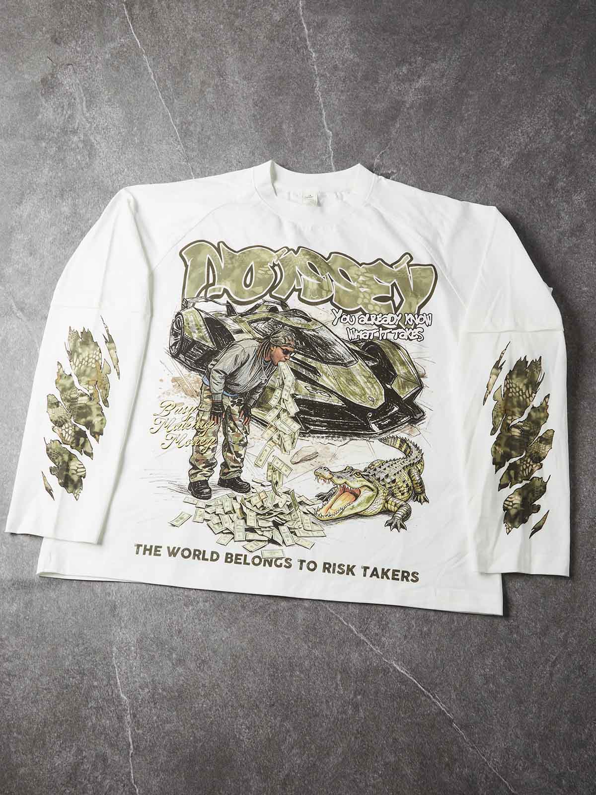 NOISSEY Camo Supercar Alligator Money Faux Layer Sweatshirt - White Streetwear
