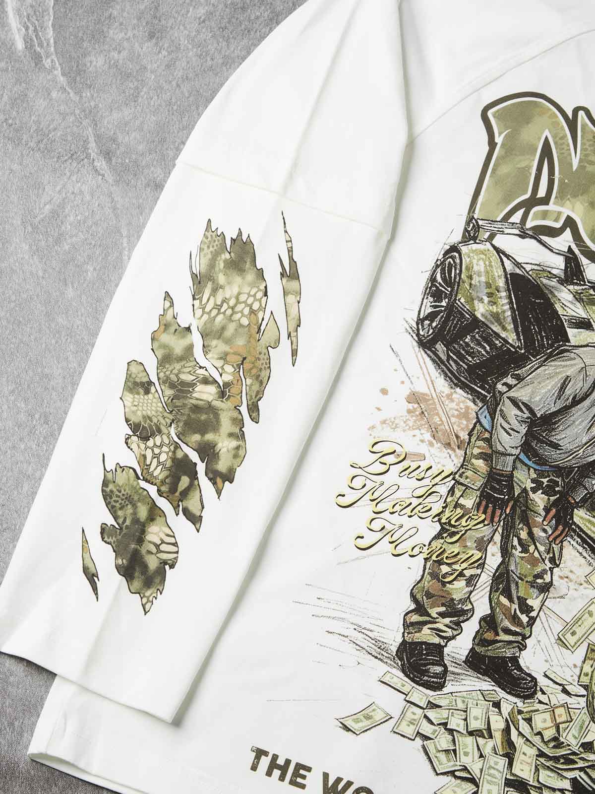 NOISSEY Camo Supercar Alligator Money Faux Layer Sweatshirt - White Streetwear