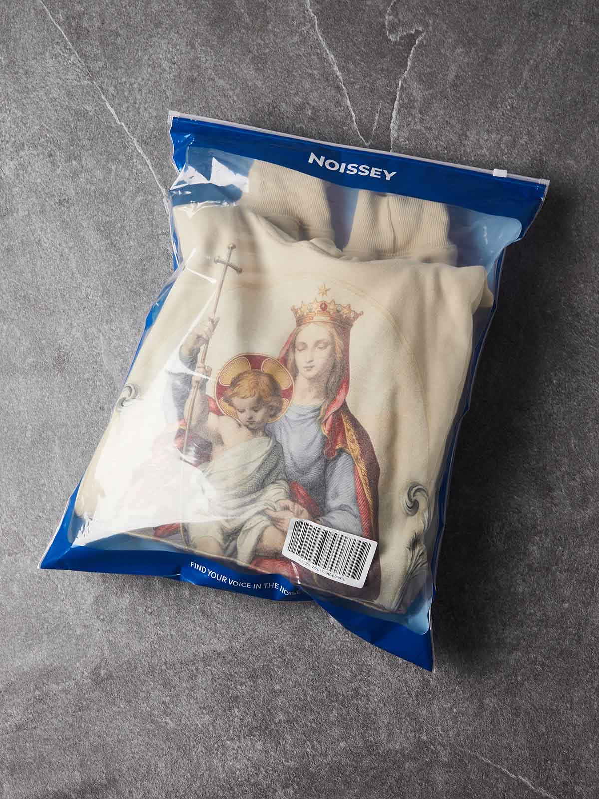 NOISSEY Vintage Oil Painting Virgin & Child Graphic Cropped Hoodie - Beige Streetwear Pullover