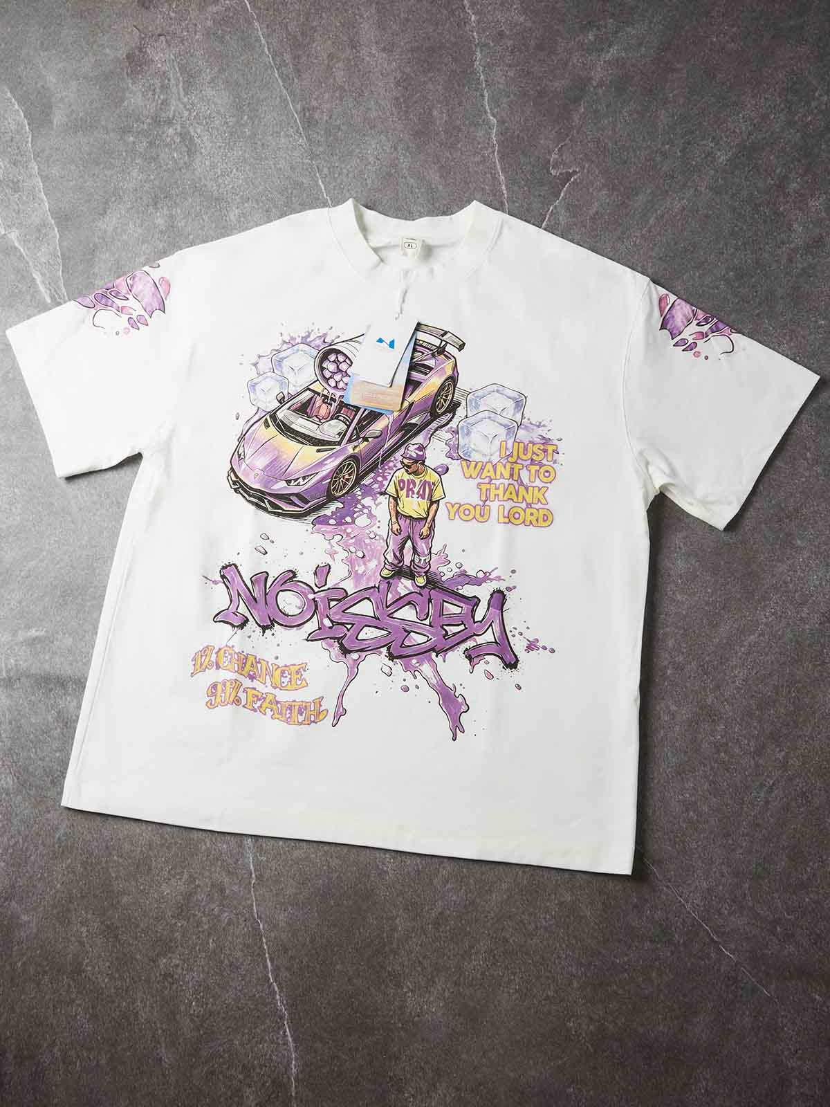 NOISSEY Purple Supercar Ice Cup Faith Graphic Boxy T-Shirt