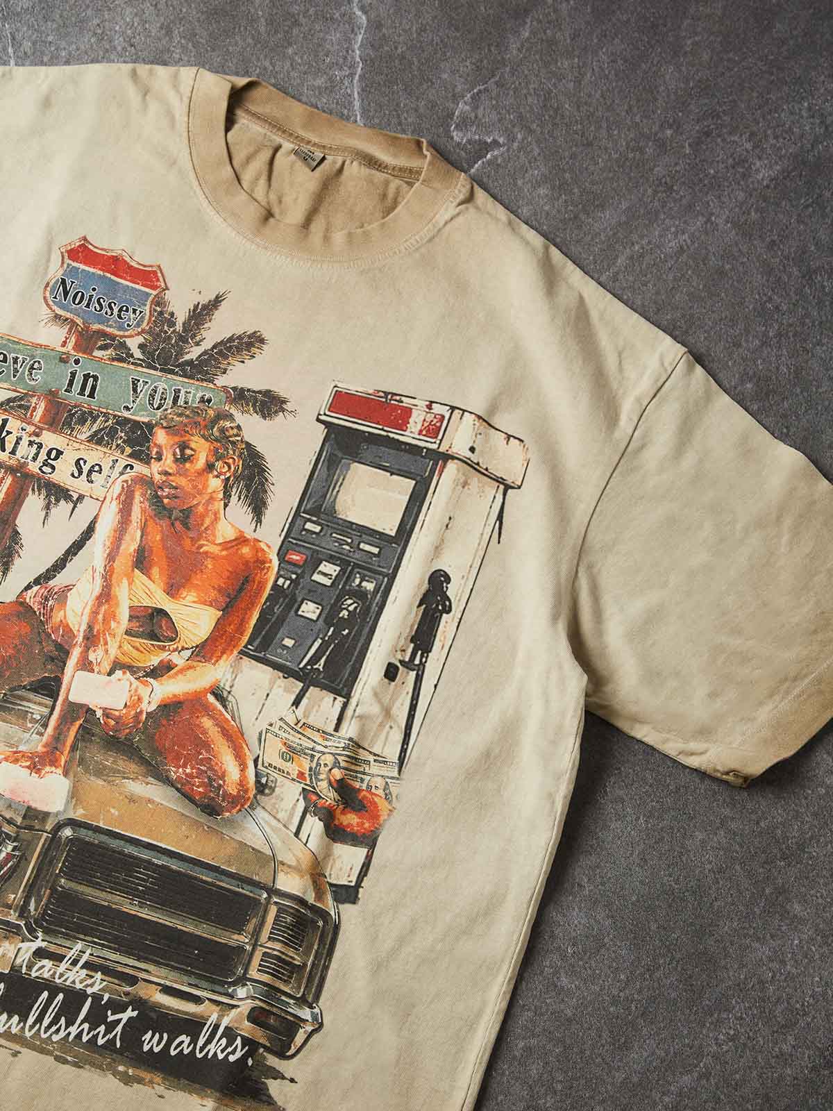 NOISSEY Vintage Route 66 Gas Station Graphic Boxy Tee