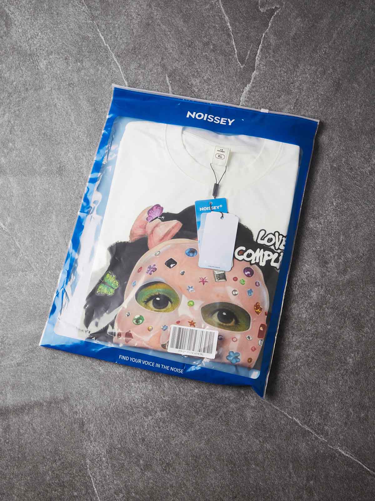 NOISSEY Bedazzled Face Mask Girl Graphic Boxy Tee - White Y2K Streetwear Shirt