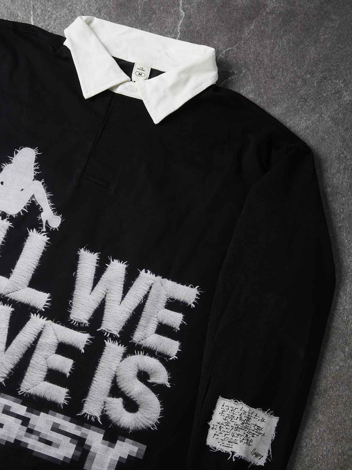 NOISSEY Deconstructed Raw-Edge Patchwork Polo Long Sleeves