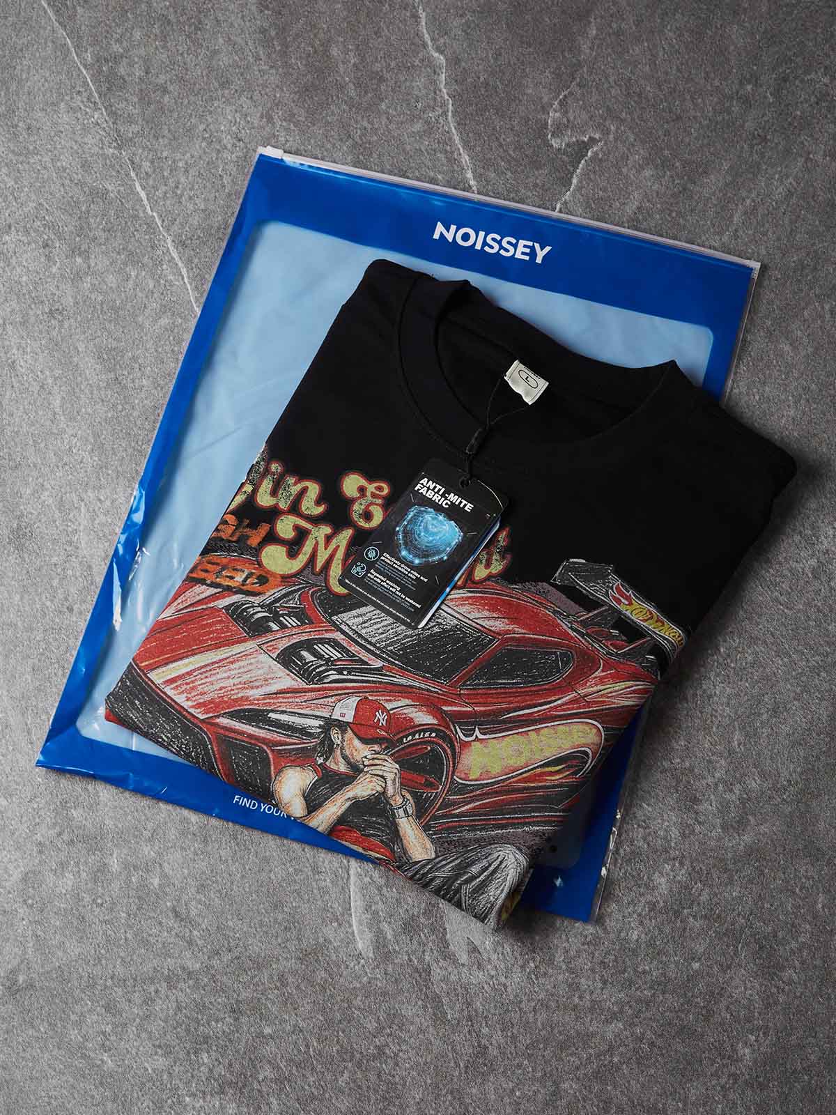 NOISSEY Red Supercar Skater Graphic Crewneck Long Sleeves- White / Black Streetwear