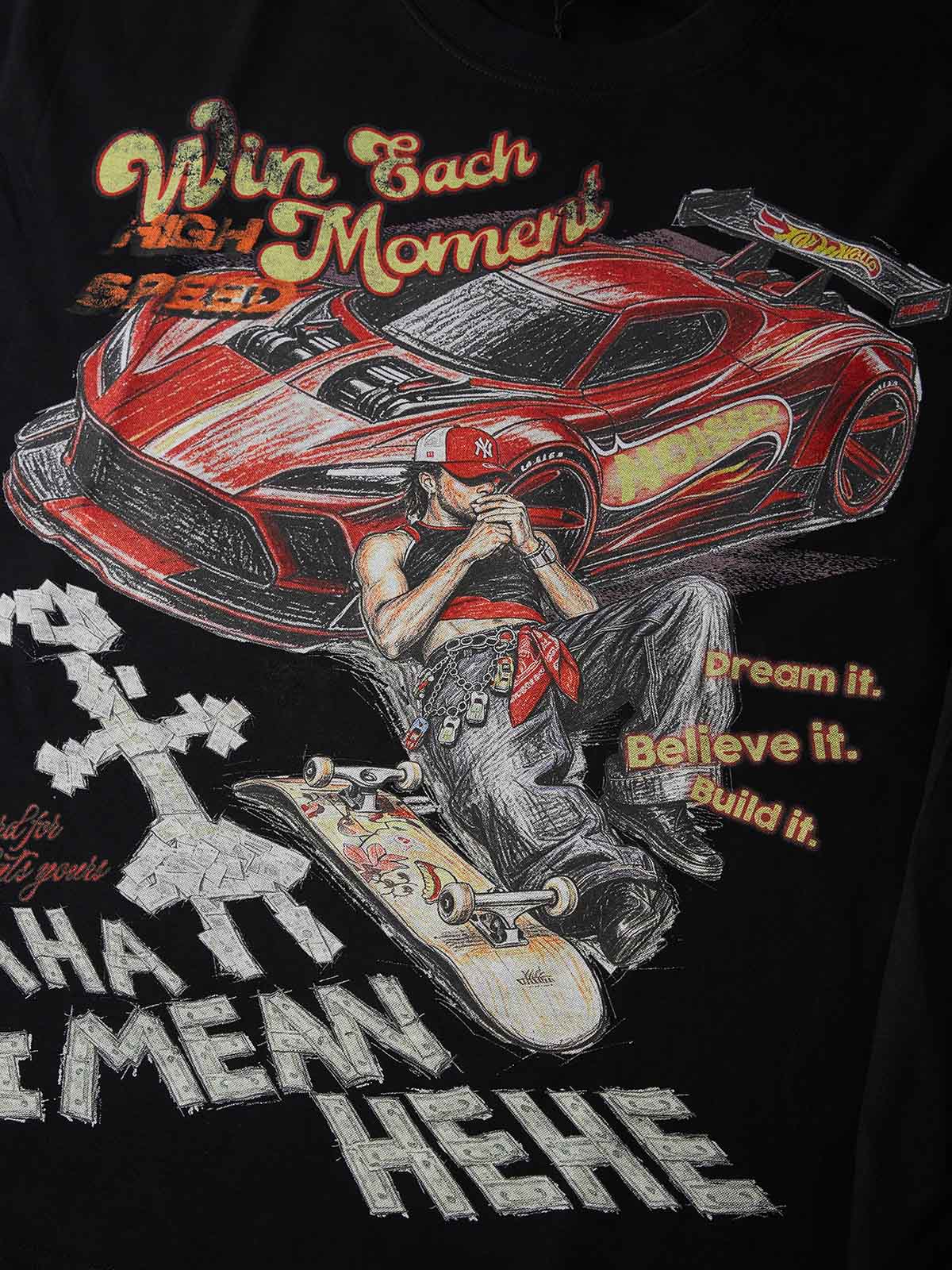 NOISSEY Red Supercar Skater Graphic Crewneck Long Sleeves- White / Black Streetwear