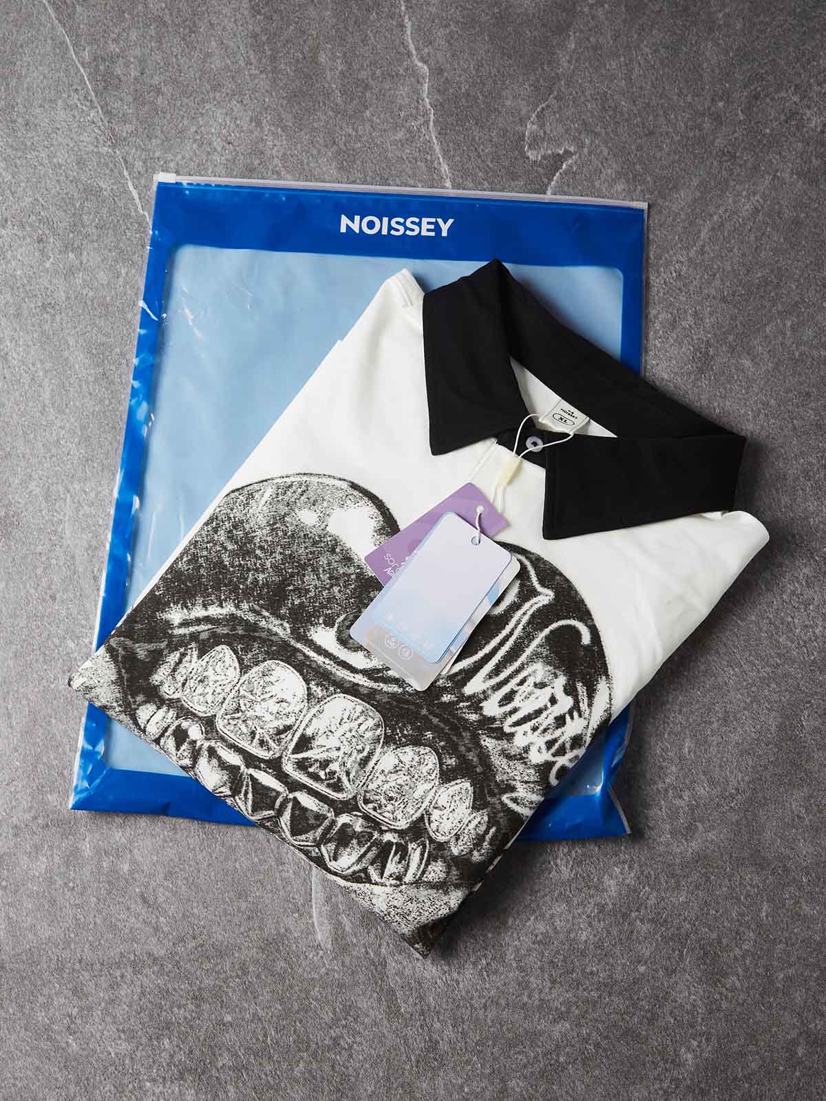 NOISSEY Liquid Chrome Iced-Out Lips Contrast Collar Polo Sweatshirt