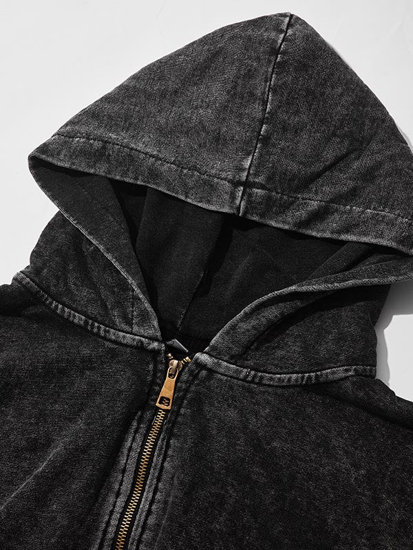 Colorful Cross Zip-Up 350g Black Washed Hoodie