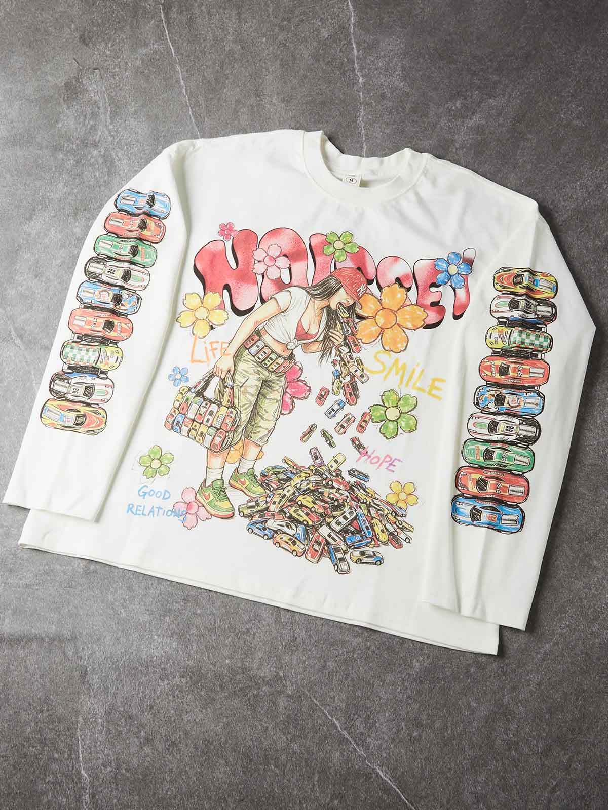 NOISSEY Hand-Drawn Toy Cars Girl Graffiti Long Sleeves