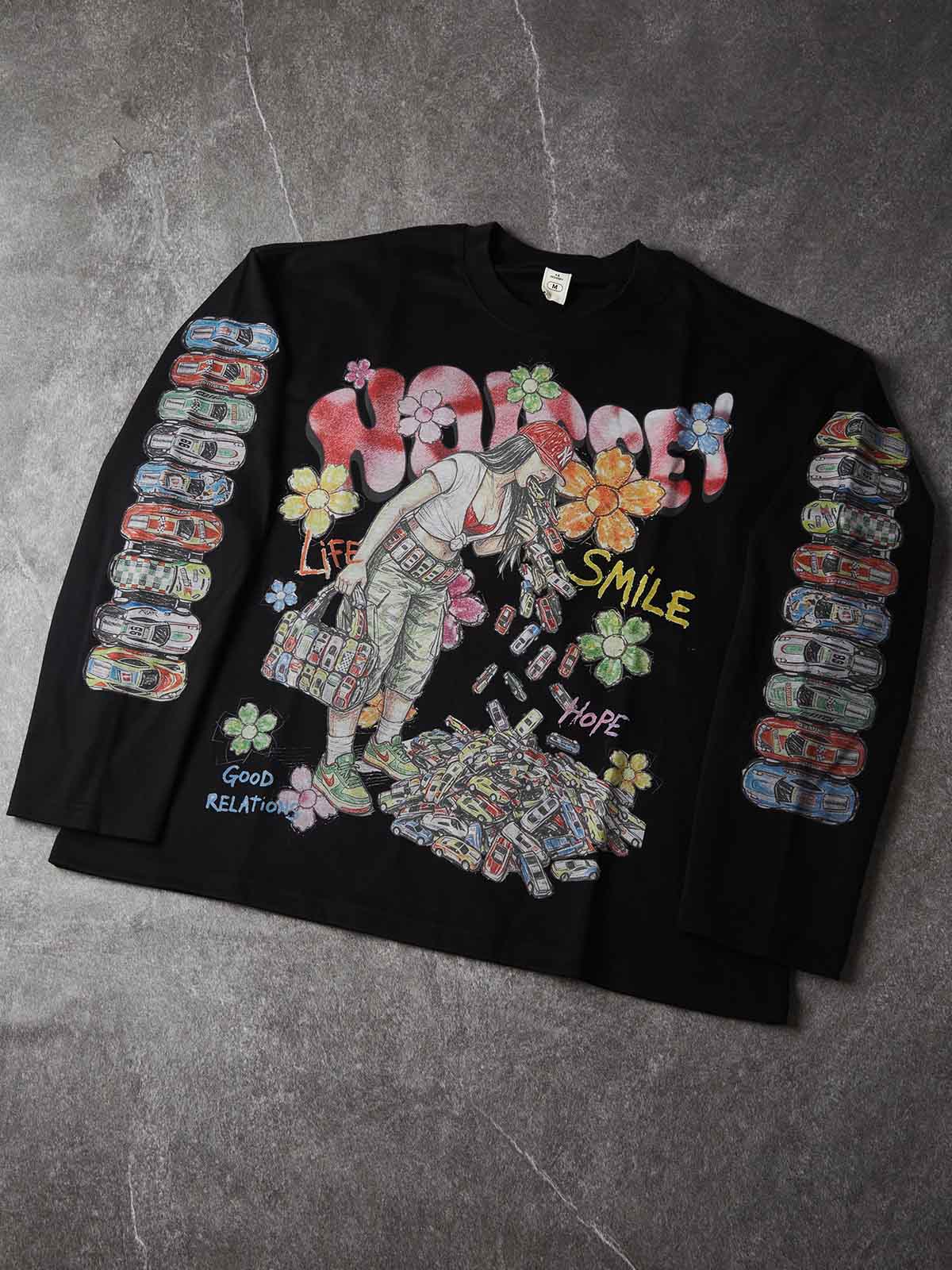 NOISSEY Hand-Drawn Toy Cars Girl Graffiti Long Sleeves
