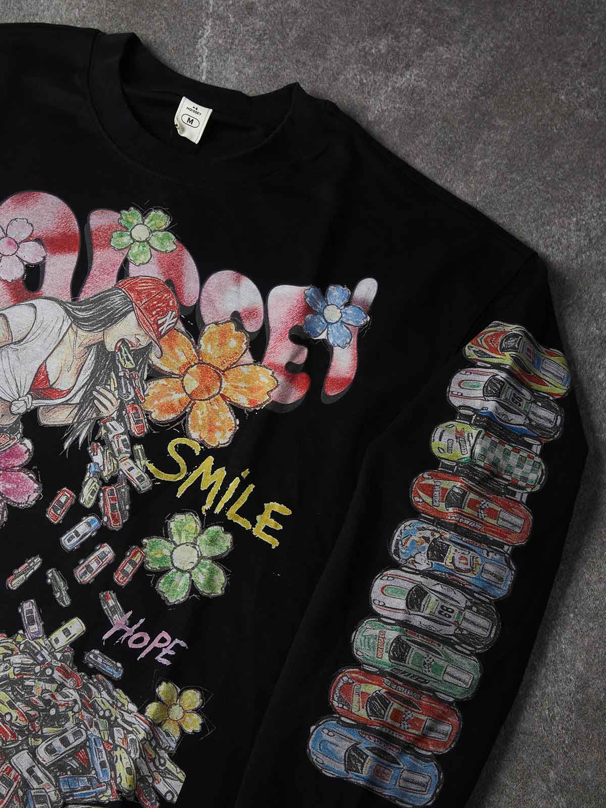 NOISSEY Hand-Drawn Toy Cars Girl Graffiti Long Sleeves