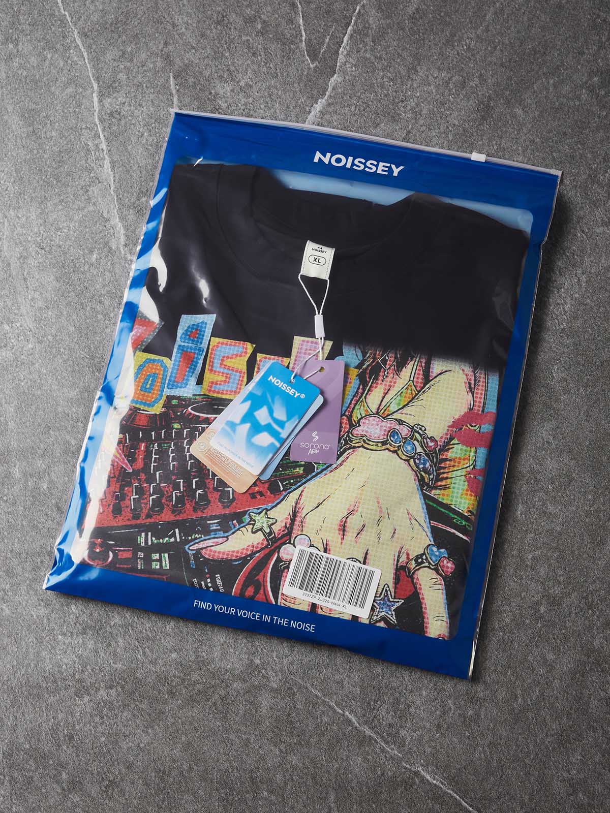 NOISSEY Pop Art DJ Turntable Oversized Graphic Tee - Black Y2K Party Streetwear Shirt