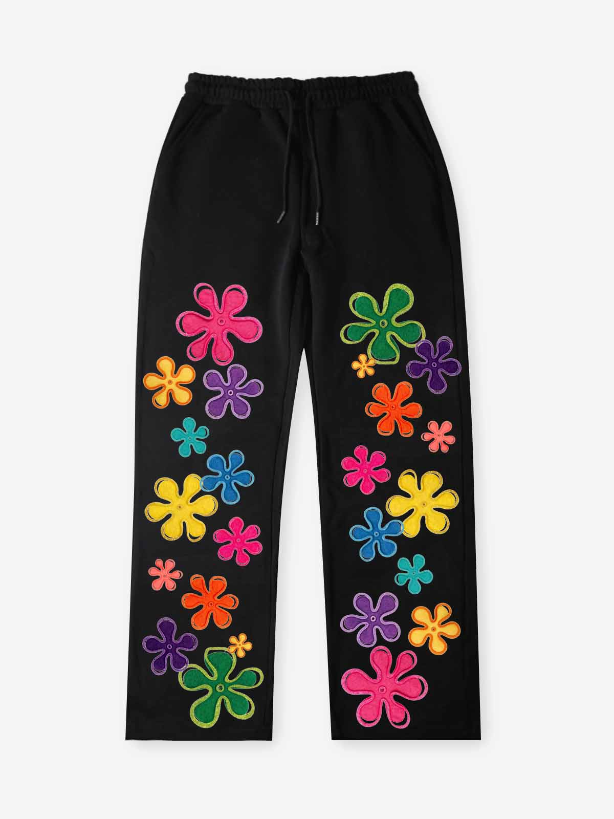 NOISSEY Colorful Floral Graffiti Heavyweight Drawstring Casual Pants