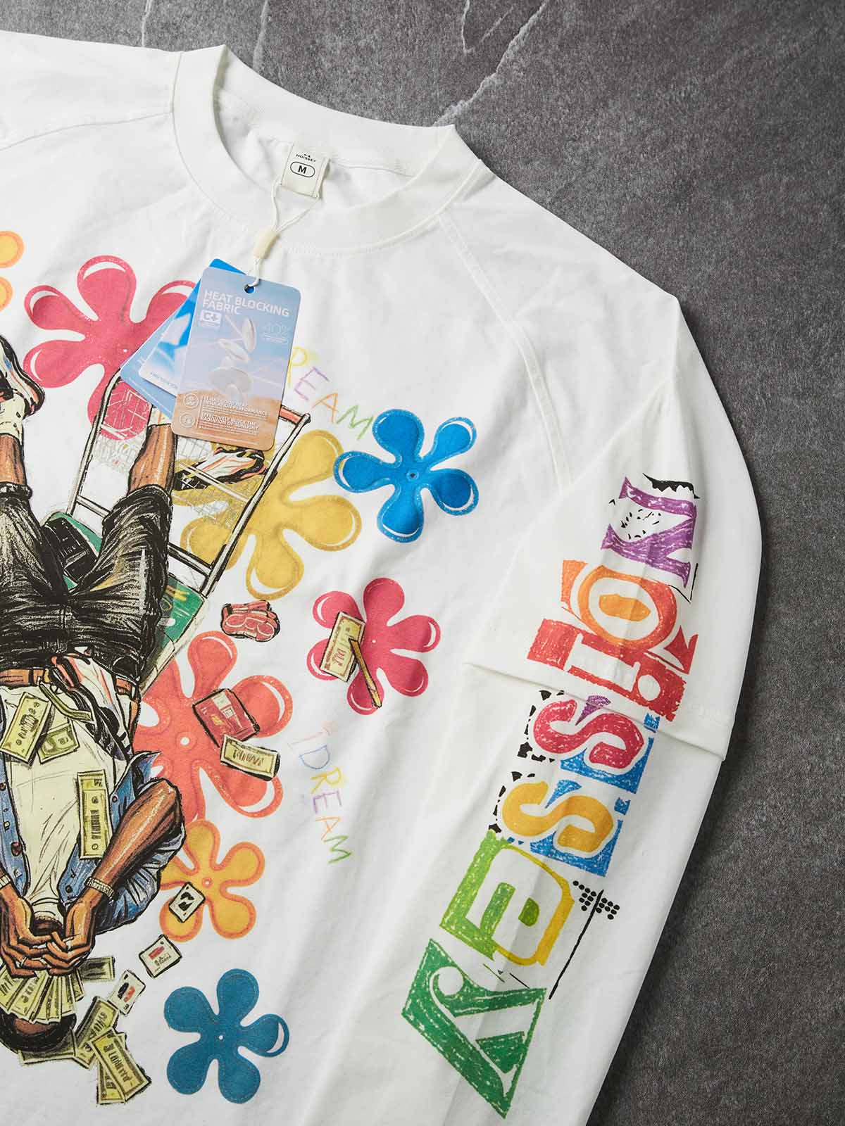 NOISSEY IDREAM Graffiti Dreamer Fake-Two-Piece Heavyweight Long Sleeve Tee - White Streetwear Long Sleeves