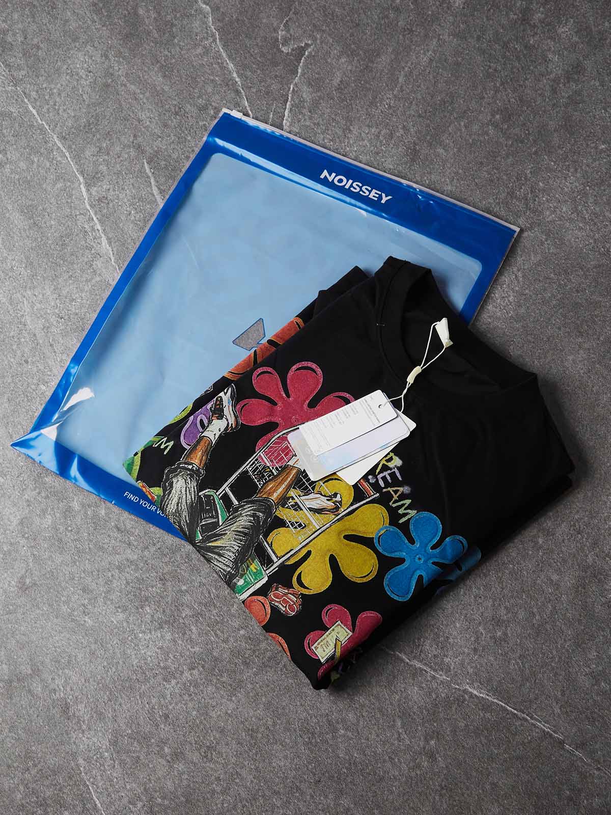 NOISSEY IDREAM Portrait & Floral Graffiti Heavyweight Fake Two-Piece Long Sleeve Tee - Black Streetwear  Long Sleeves