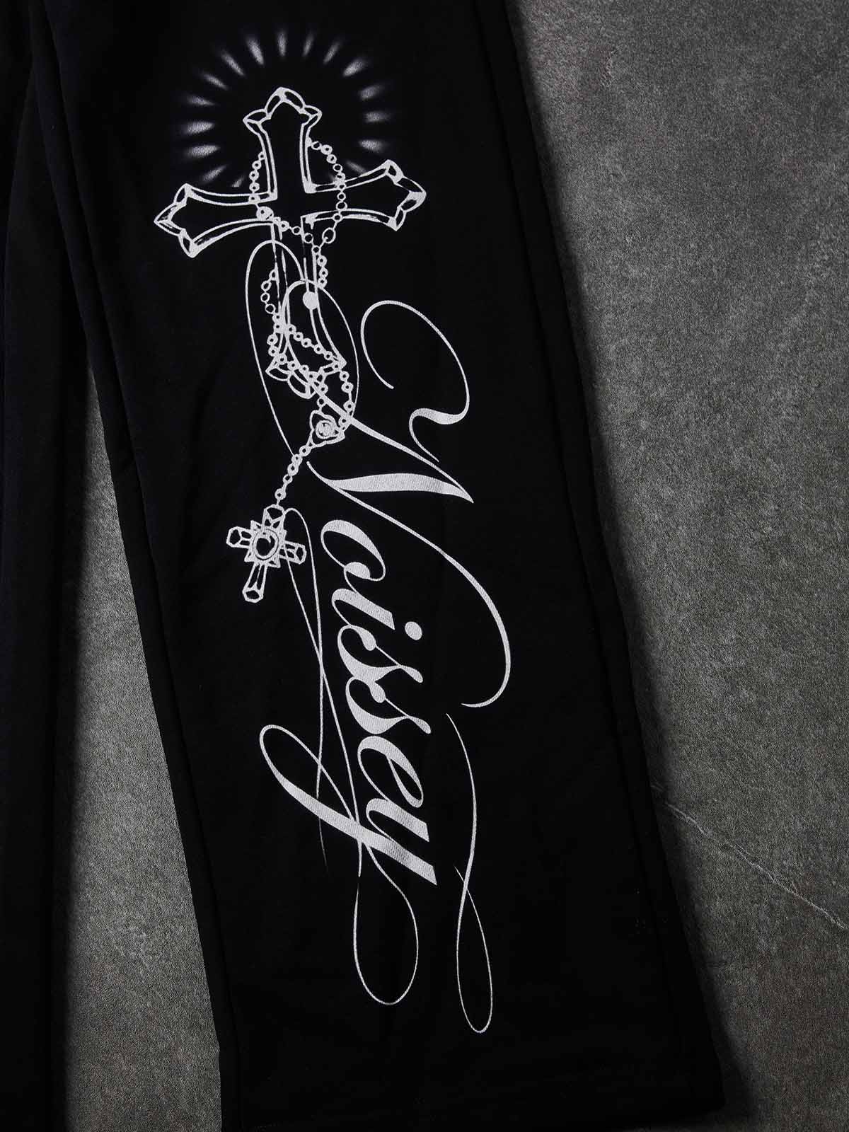 NOISSEY Angel &amp; Cross Religious Graphic Heavyweight Drawstring Casual Pants