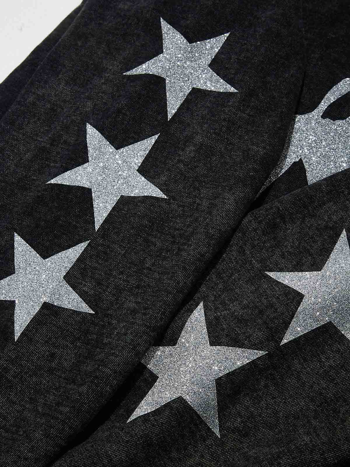 Midnight Stars Sparkle Black Washed 350g Print Hoodie