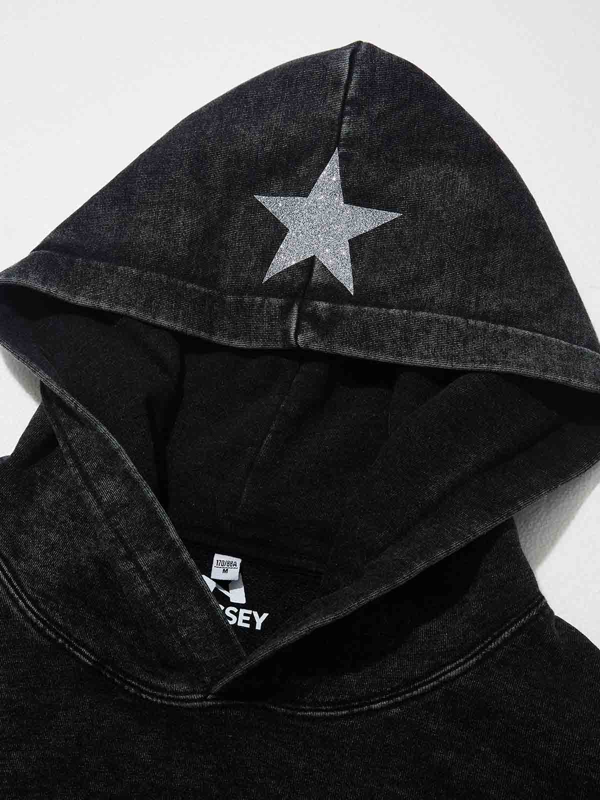 Midnight Stars Sparkle Black Washed 350g Print Hoodie