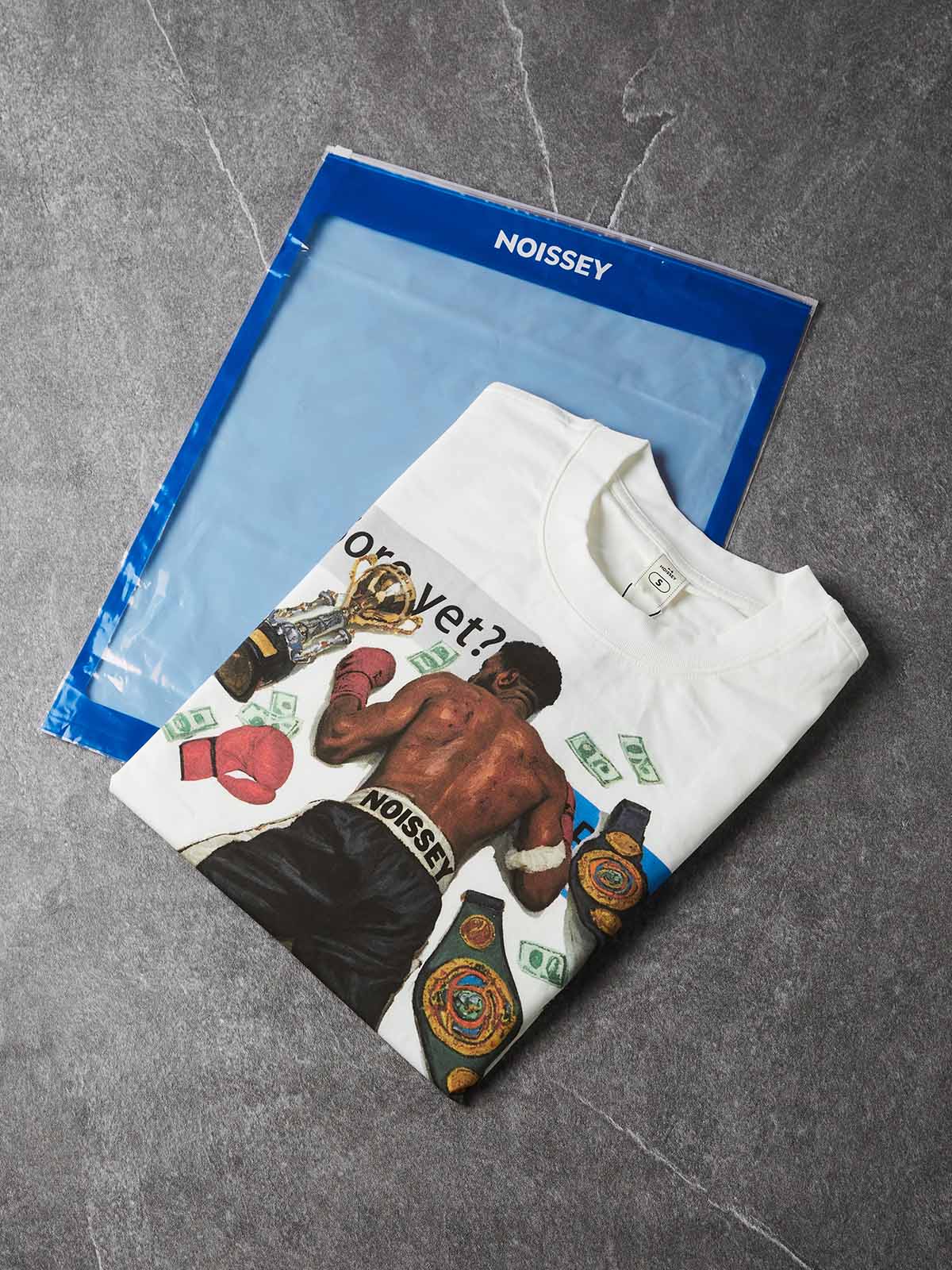 NOISSEY Oil Painting Boxing Champion Boxy Graphic Tee - White Y2K Streetwear Shirt