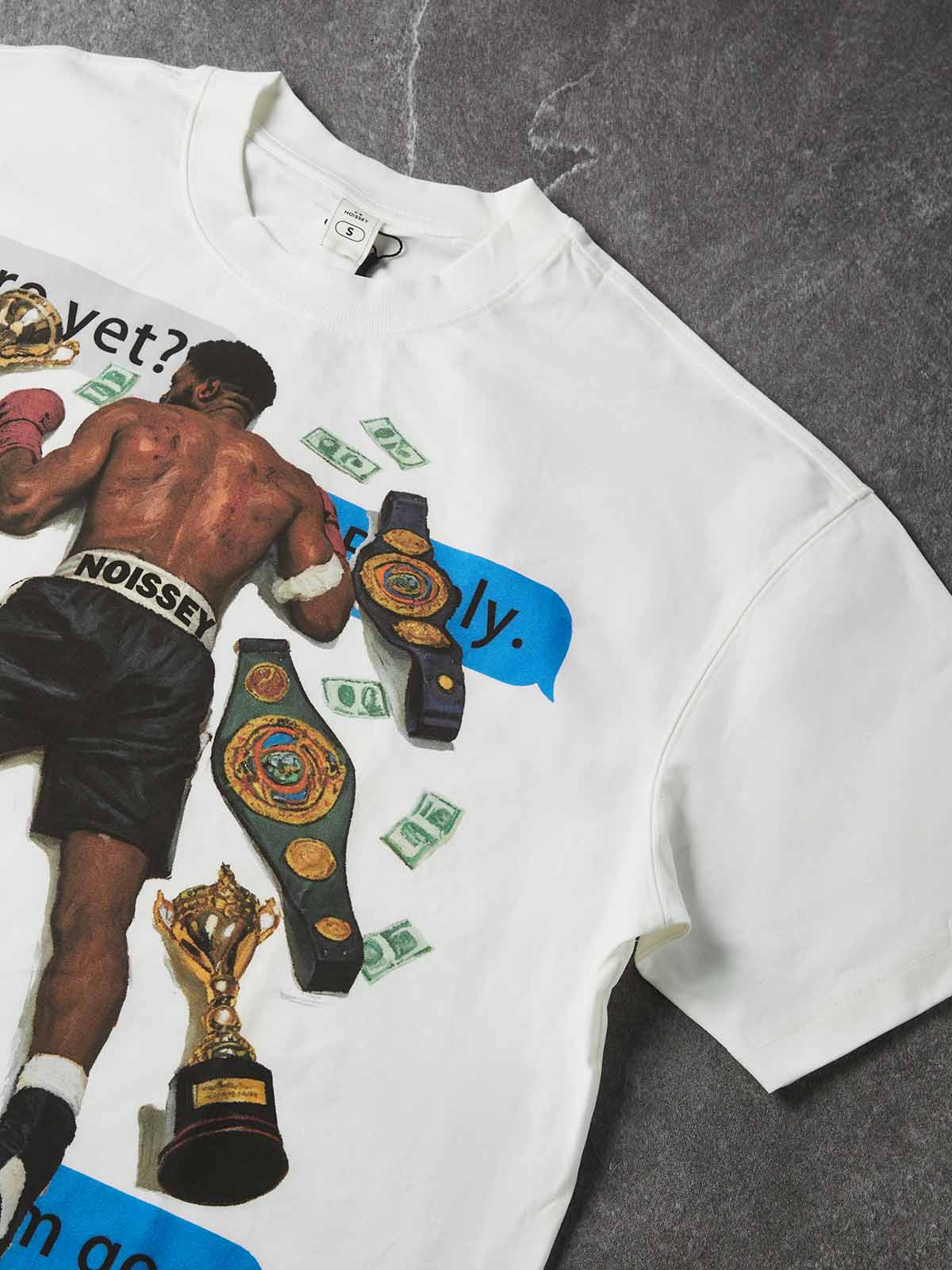 NOISSEY Oil Painting Boxing Champion Boxy Graphic Tee - White Y2K Streetwear Shirt