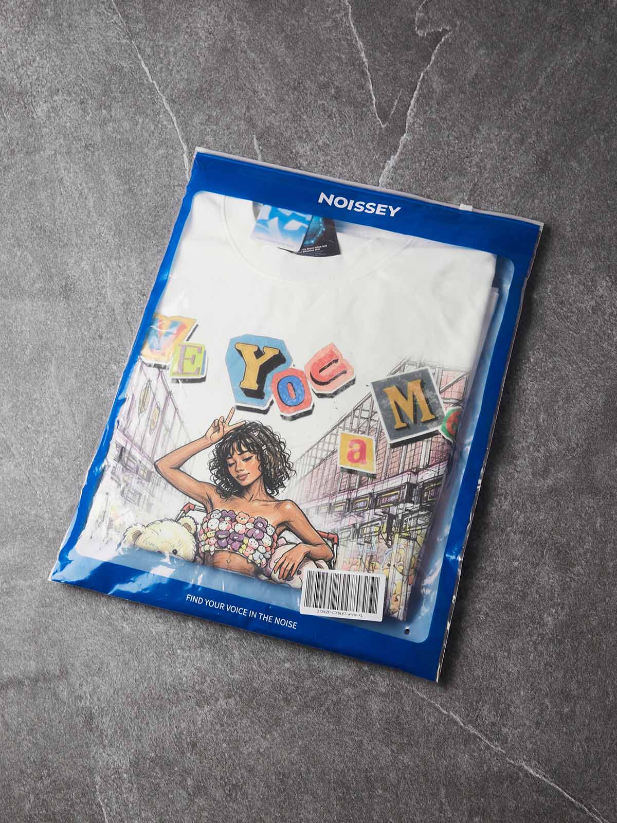 NOISSEY Crayon Graffiti Shopping Cart Girl Crewneck Sweatshirt - White Streetwear
