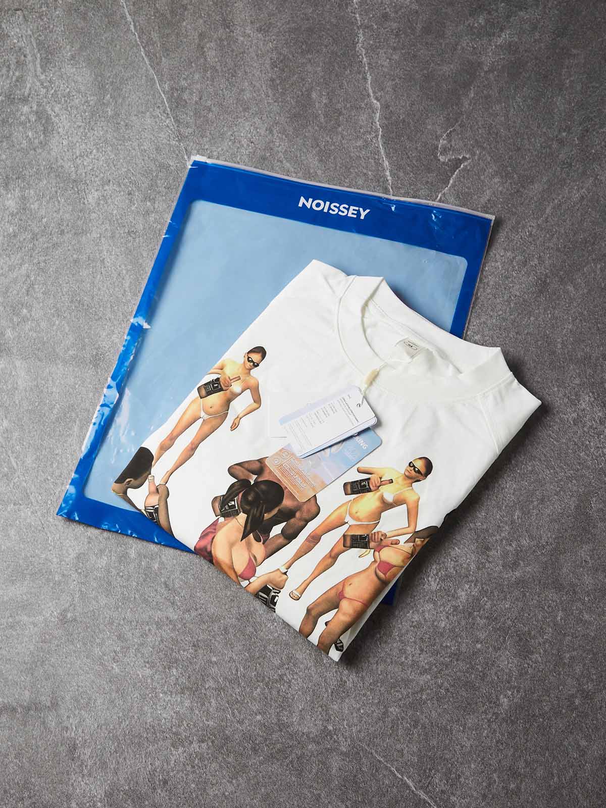 NOISSEY Pool Party Retro Gaming Fake-Two-Piece Heavyweight Long Sleeve Tee - White
