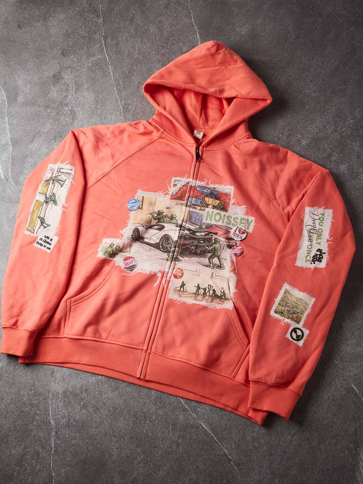 NOISSEY Toy Soldier Graphic Heavyweight Full-Zip Hoodie - Orange