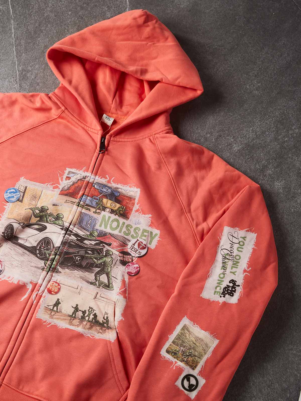NOISSEY Toy Soldier Graphic Heavyweight Full-Zip Hoodie - Orange