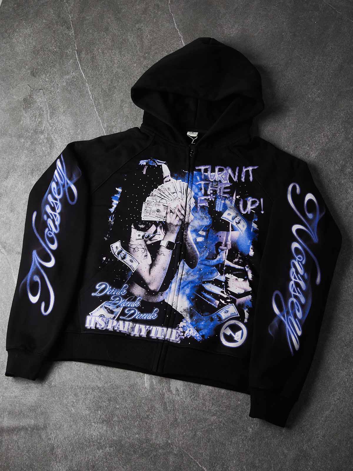 NOISSEY Money Party Neon Starlight Heavyweight Full-Zip Hoodie Black