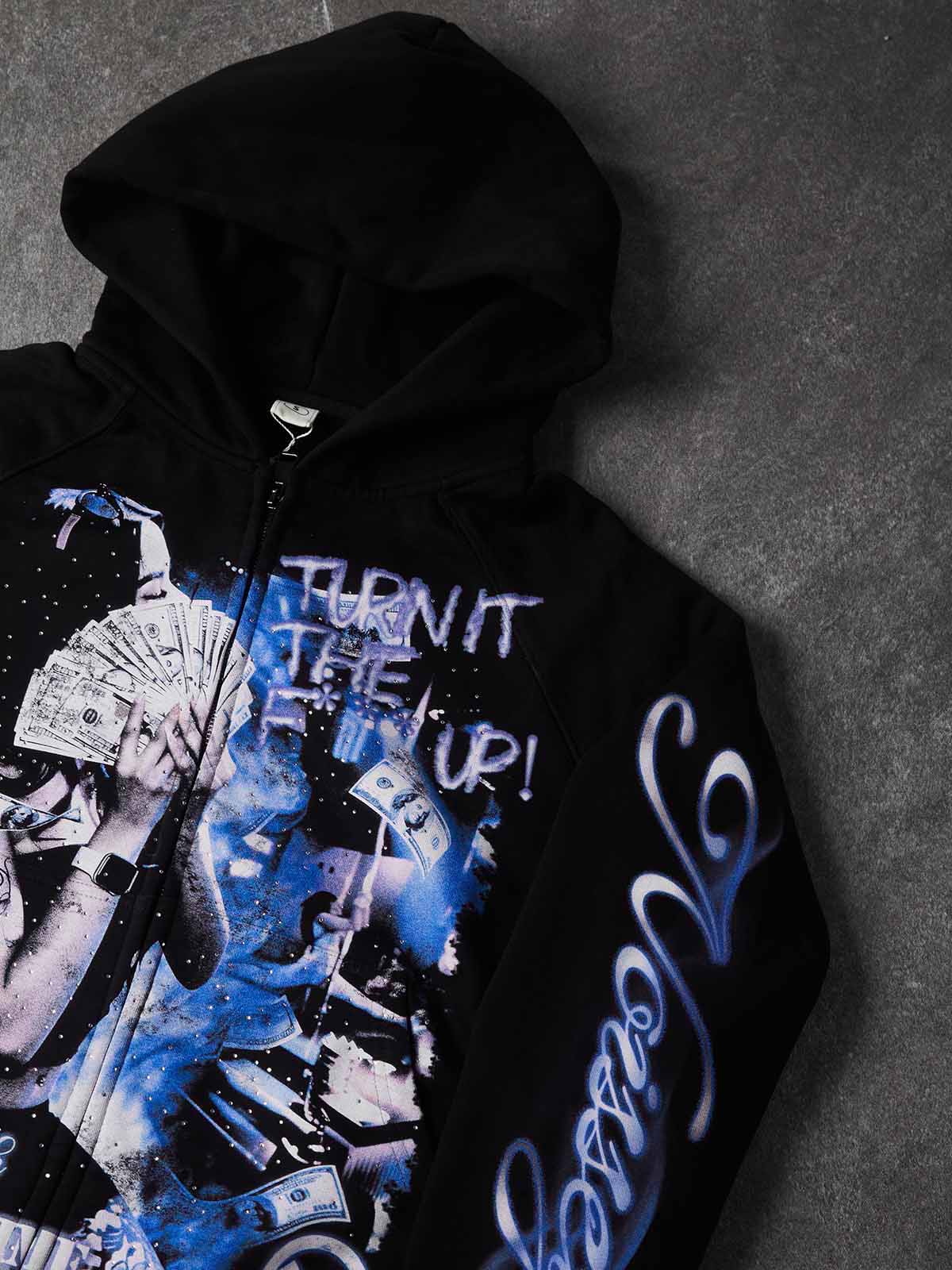 NOISSEY Money Party Neon Starlight Heavyweight Full-Zip Hoodie Black