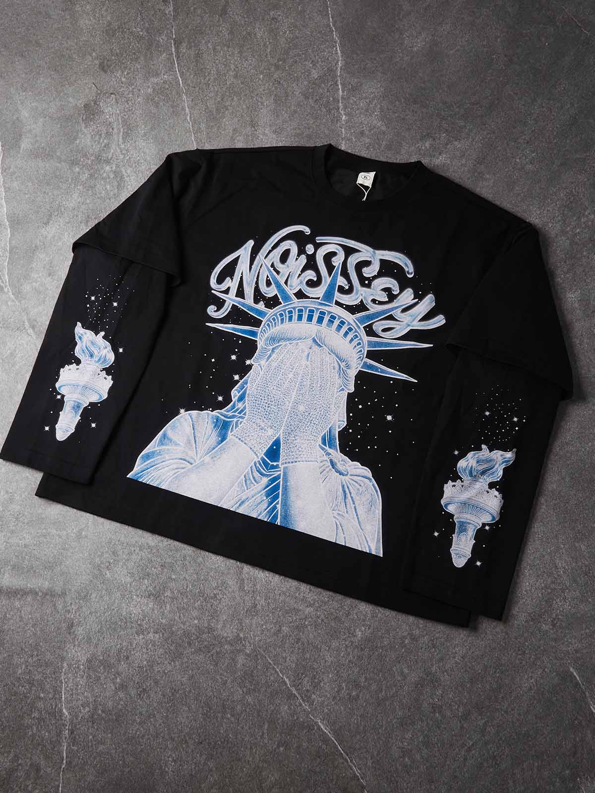 NOISSEY Diamond Liberty Graphic Fake-Two-Piece Heavyweight Long Sleeves