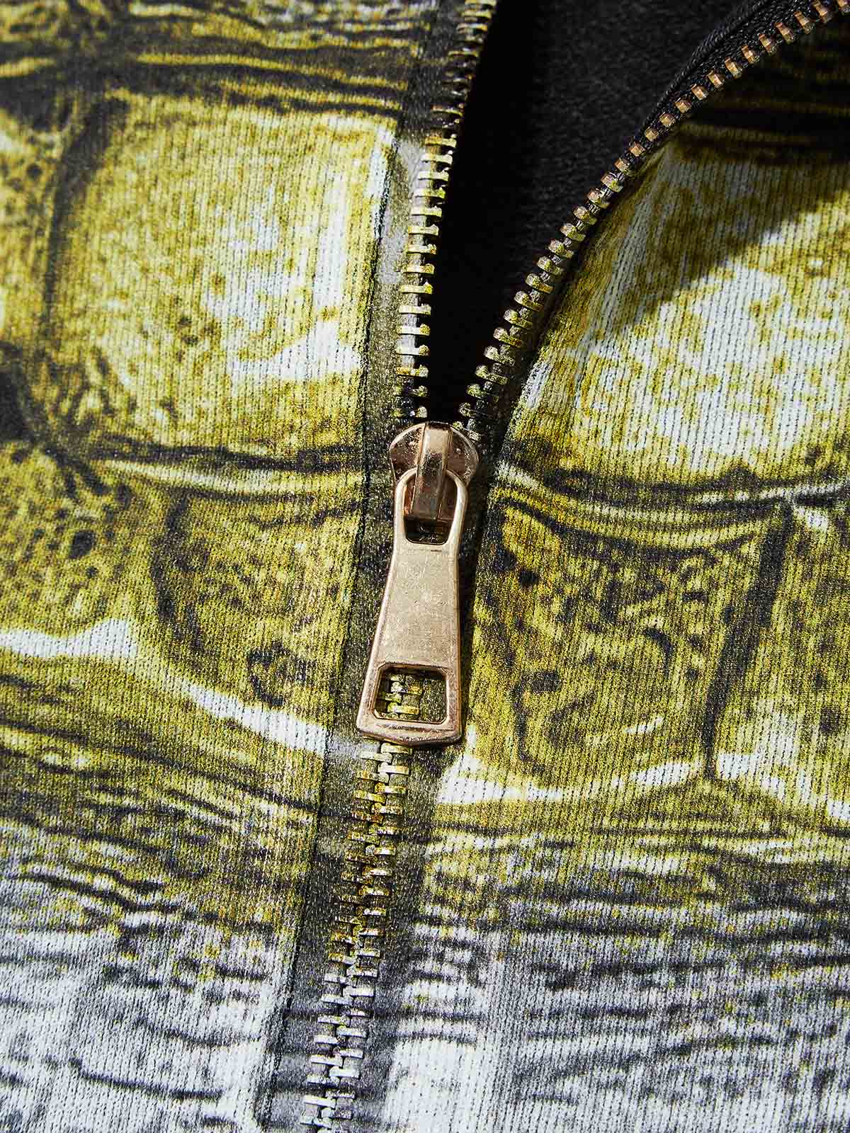 Vintage gold teeth silver lips print zipper 350g hoodie