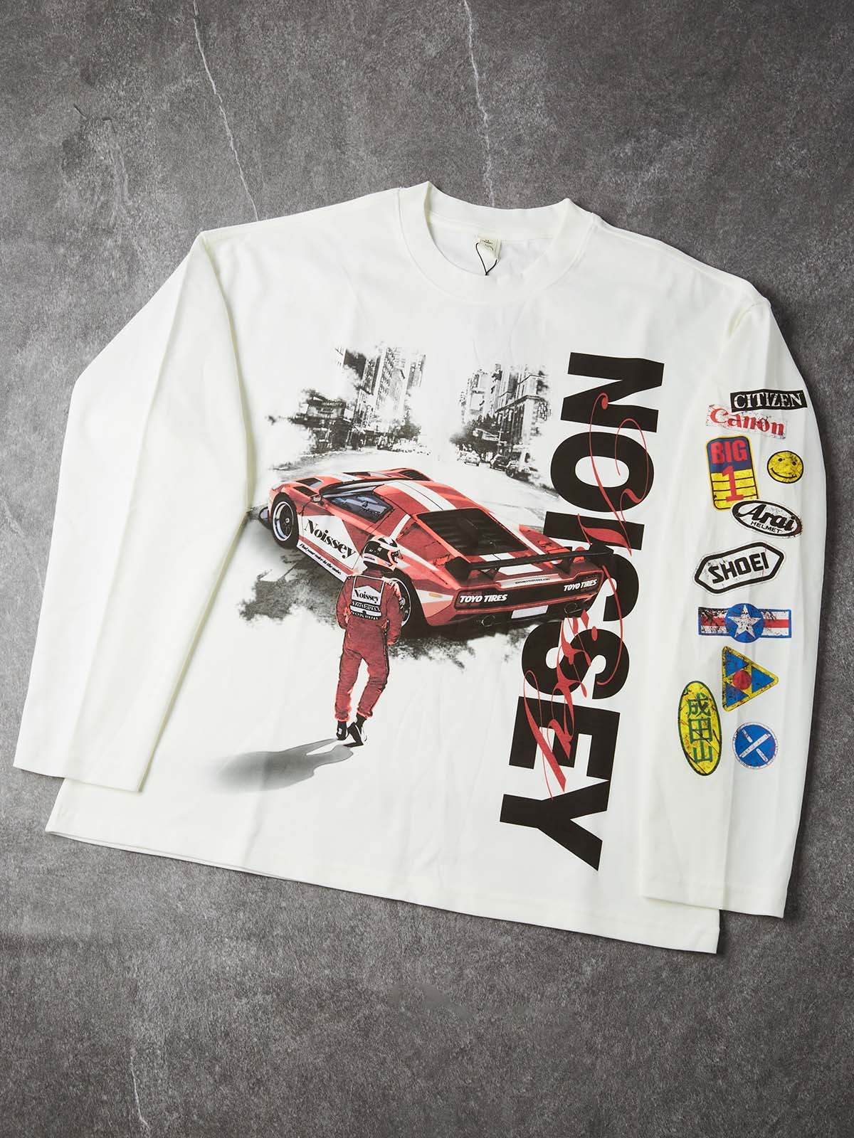 NOISSEY Red Racer Urban Scene Graphic Long Sleeve  - White