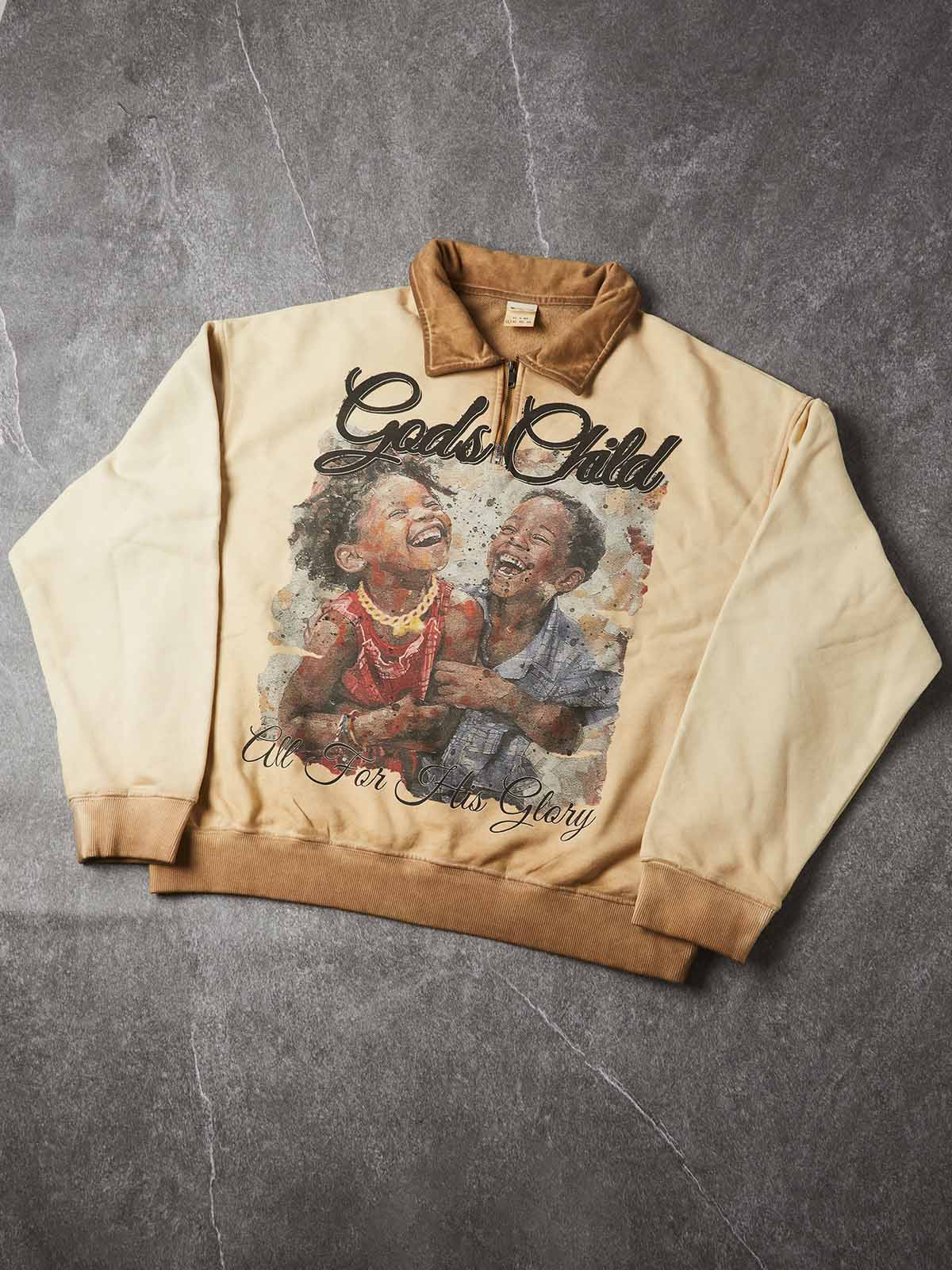 NOISSEY Gods Child Vintage Quarter-Zip Long Sleeve Polo - Streetwear Pullover