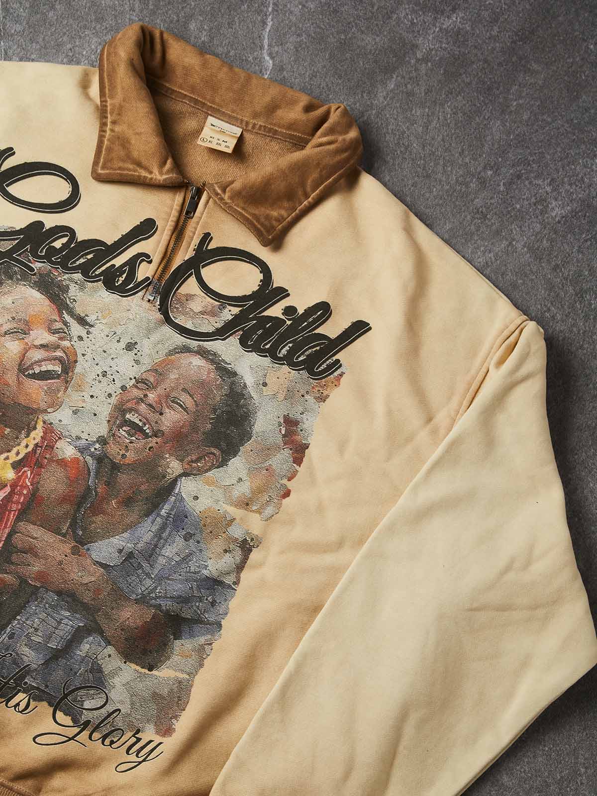 NOISSEY Gods Child Vintage Quarter-Zip Long Sleeve Polo - Streetwear Pullover