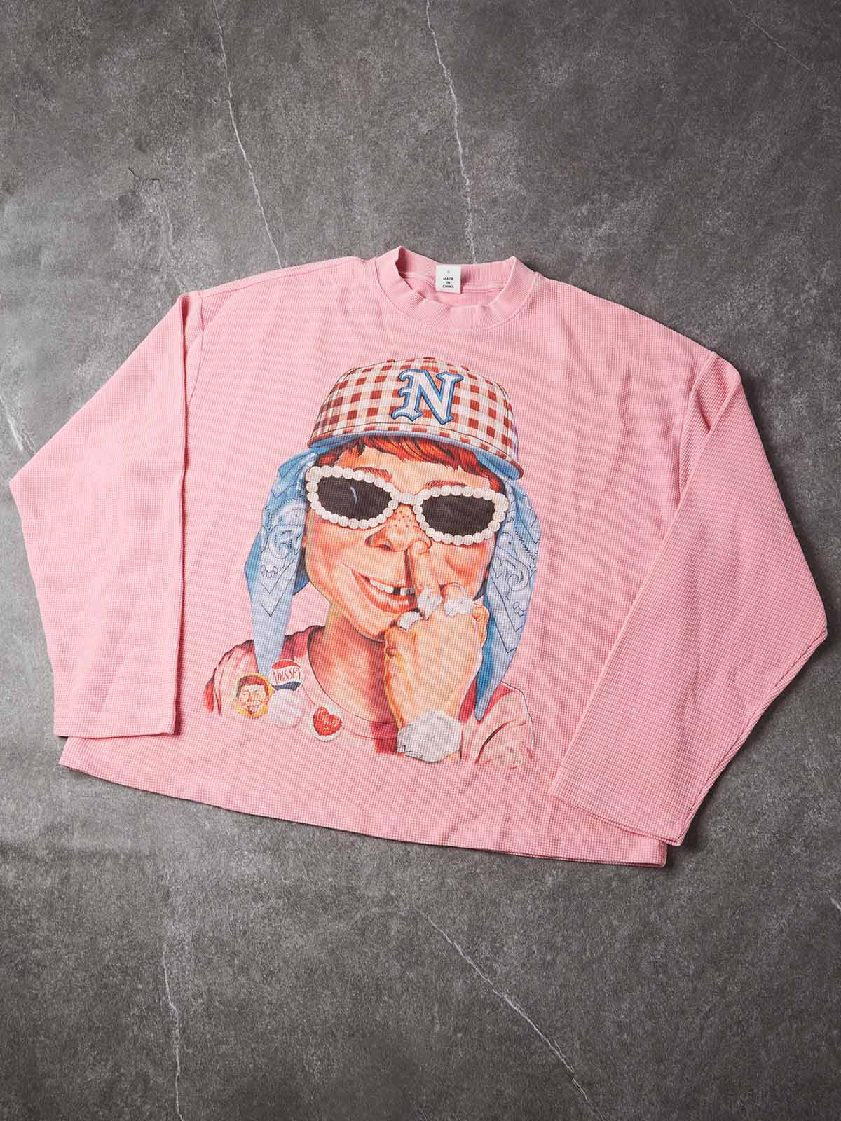 NOISSEY Newman Defiance Waffle Knit Long Sleeve - Pink