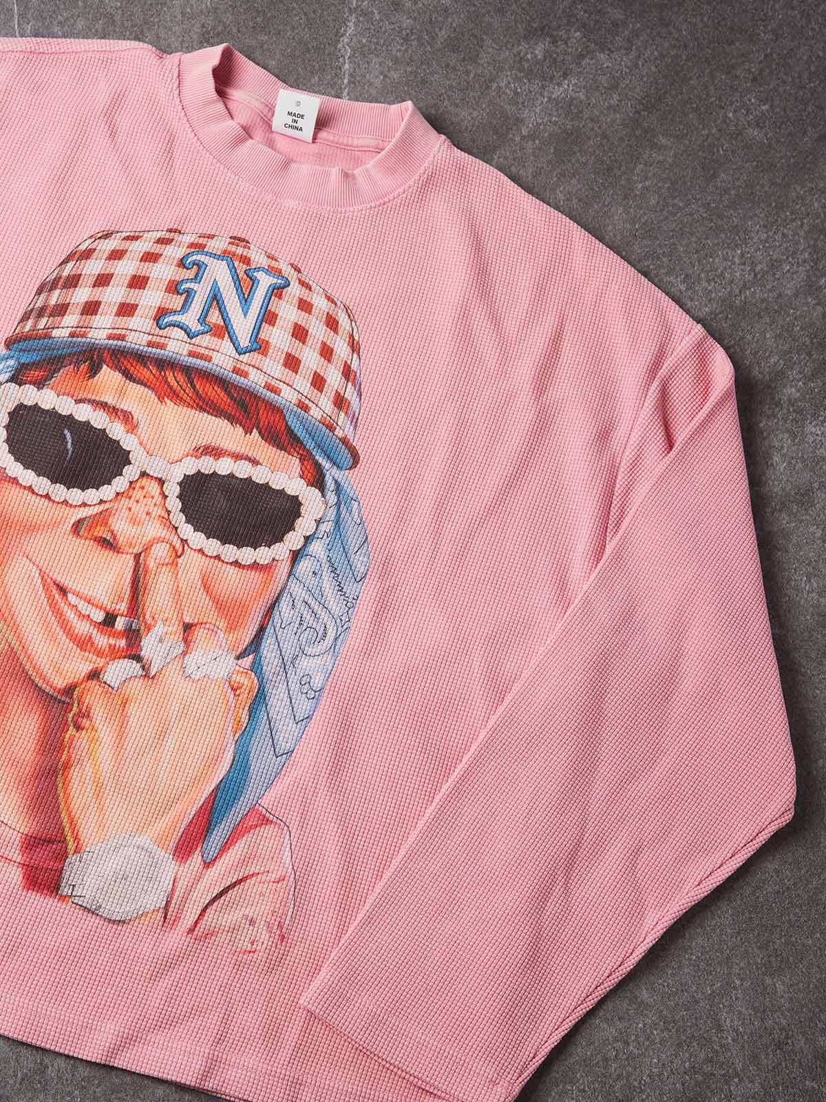NOISSEY Newman Defiance Waffle Knit Long Sleeve - Pink