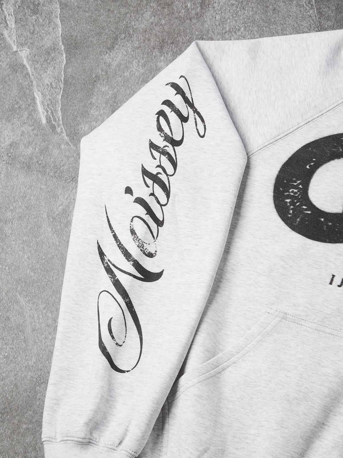 NOISSEY God Cross Religious Distressed Graphic Heavyweight Zip-Up Hoodie - Heather Gray Streetwear Sweatshirt